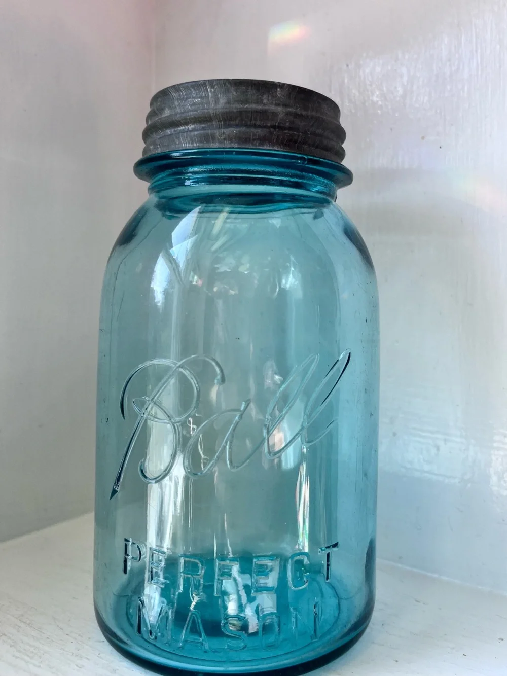 Vintage #13 Ball Perfect Mason Blue Glass Jar with Metal Lid